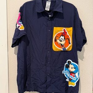Disney Men's Navy Shirt with Goofy and Mickey Patches